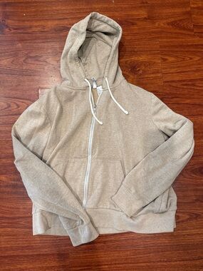 Divided Beige Zip-Up Hoodie with Silver Zipper
